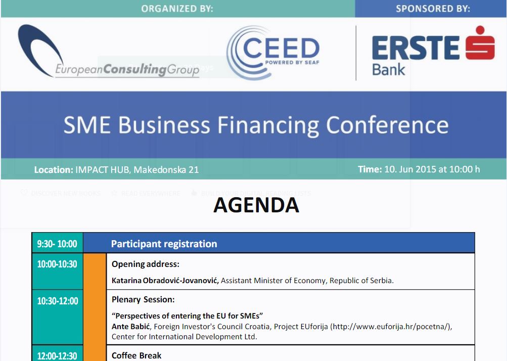 Conference "FINANCING FOR GROWTH: FINANCIAL SUPPORT TO SMEs IN SERBIA"